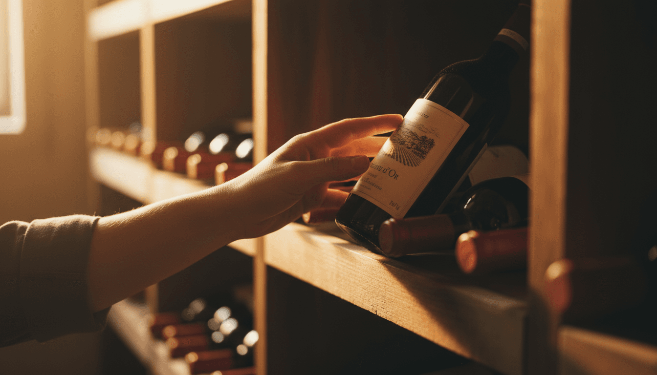 Customer selecting a wine bottle with expert guidance