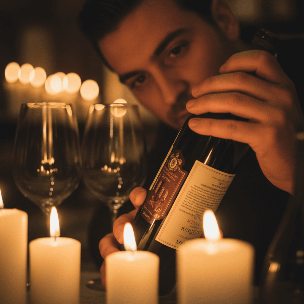 Garrett examining wine selection details